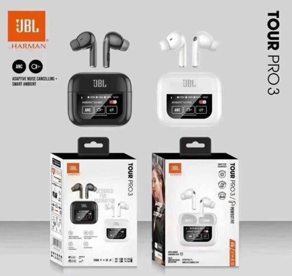 JBL Tour pro 3 Touch screen Wireless Earphones ANC Touch Pro3 Color LED Screen TWS Earbuds Touch Active Noise Cancelling Bluetooth Headphones Sports Earphon