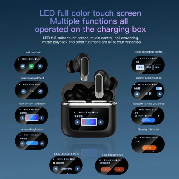 JBL Tour pro 3 Touch screen Wireless Earphones ANC Touch Pro3 Color LED Screen TWS Earbuds Touch Active Noise Cancelling Bluetooth Headphones Sports Earphon - Image 3