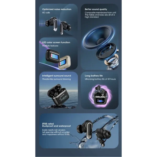 JBL Tour pro 3 Touch screen Wireless Earphones ANC Touch Pro3 Color LED Screen TWS Earbuds Touch Active Noise Cancelling Bluetooth Headphones Sports Earphon - Image 2
